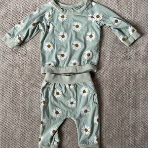 Girl 12-18 Month Mint Green with Daisies Sweatsuit with Pockets